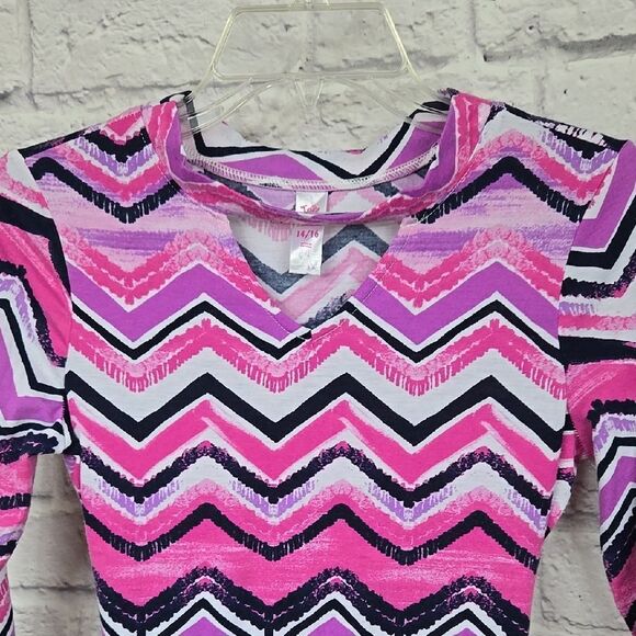 Justice Girls 14/16 Chevron Striped Dress Knee Length Fit & Flare Jersey Knit XL - Picture 2 of 9